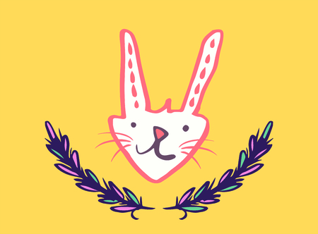 Vector of greeting card with easter bunny drawingのイラスト素材