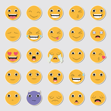 Vector icon set of emoticons against white backgroundのイラスト素材