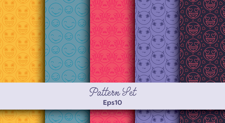 Vector icon set of emoticons with text pattern setのイラスト素材