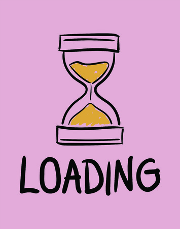 Vector icon of hour glass with loading text in background