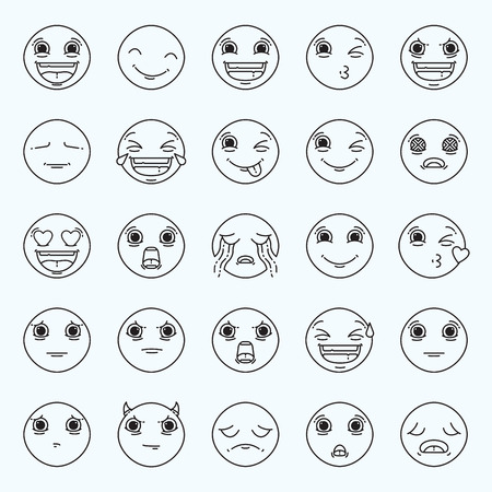 Vector icon set of emoticons against white backgroundのイラスト素材