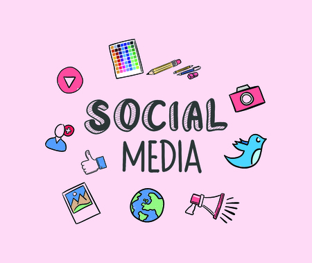 Vector icon of social media icons against pink backgroundのイラスト素材