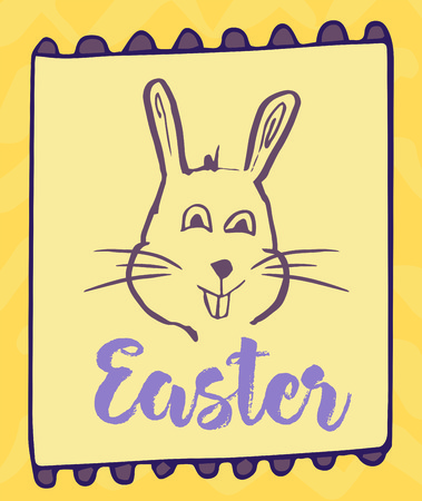 Vector of greeting card with easter bunny drawingのイラスト素材