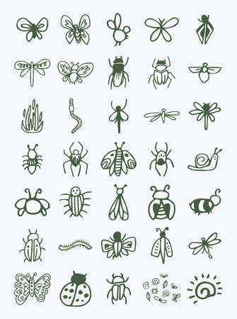 Vector icon set of insects against white backgroundのイラスト素材