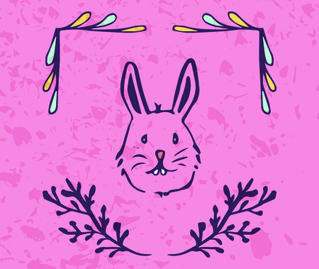 Vector of greeting card with easter bunny drawingのイラスト素材