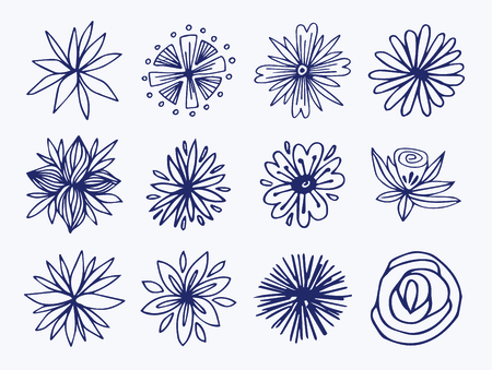 Vector icon set of flowers against white backgroundのイラスト素材
