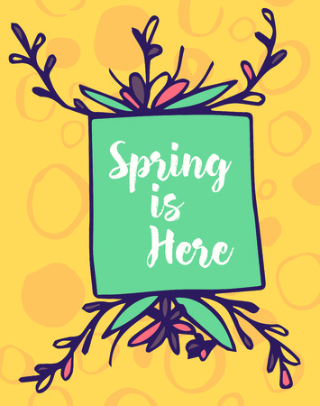 Vector of greeting card with spring is here messageのイラスト素材