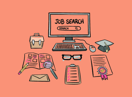 Vector icon of job search against orange backgroundのイラスト素材