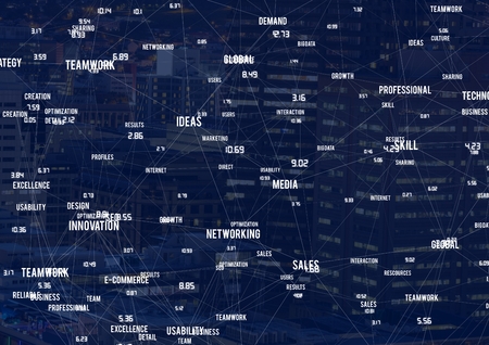 Digital composite of Night city with connectorsの写真素材
