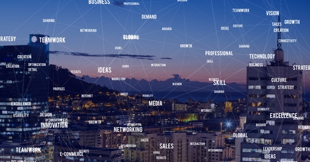 Digital composite of Night city with connectorsの写真素材