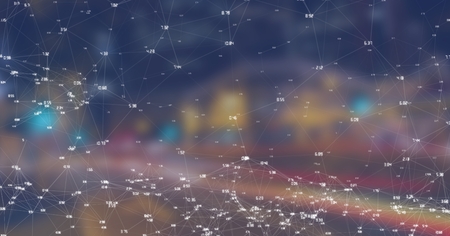 Digital composite of Night city with connectorsの写真素材