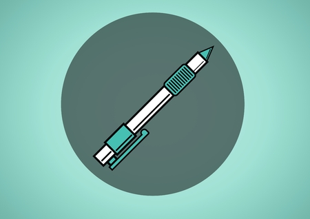 Digital composite of Pen illustration icon in circle against green backgroundの写真素材