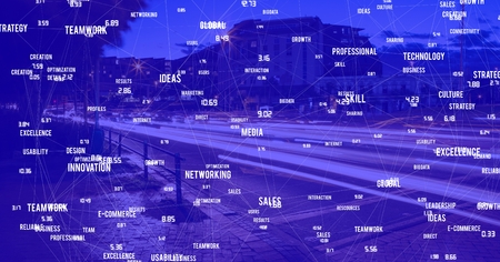 Digital composite of Night city with connectorsの写真素材