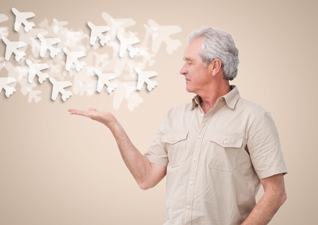 Digital composite of Old Man with open palm handsの写真素材