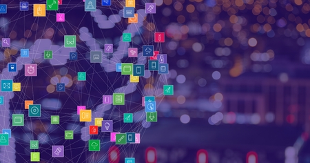Digital composite of Night city with connectors