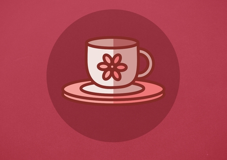 Digital composite of Coffee cup illustration icon against red backgroundの写真素材
