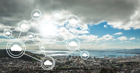 Digital composite of White network against coastlineの写真素材