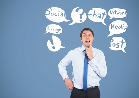 Digital composite of Businessman with social network graphic drawingsの写真素材