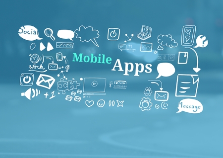 Digital composite of Mobile Apps text with drawings graphicsの写真素材
