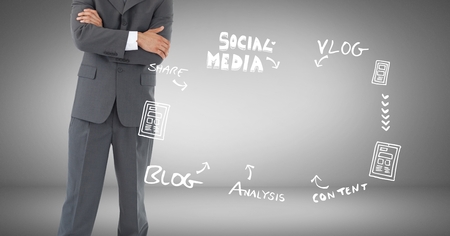 Digital composite of Businessman with social media blog Business graphics drawingsの写真素材