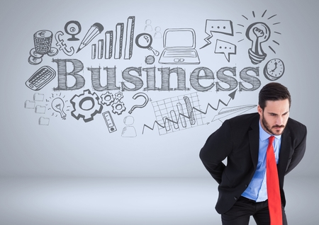 Digital composite of Businessman with business graphic drawingsの写真素材