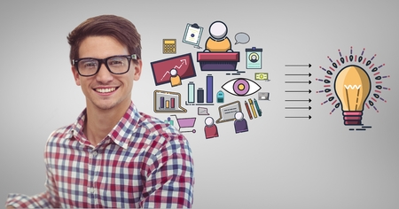 Digital composite of Man with work business ideas graphic drawingsの写真素材
