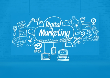 Digital composite of Digital marketing text with drawings graphicsの写真素材