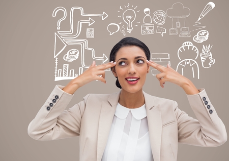 Digital composite of Businesswoman with Business graphics drawingsの写真素材