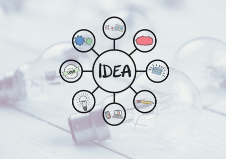 Digital composite of Idea text with drawings graphicsの写真素材