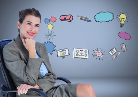 Digital composite of Businesswoman with creative design business graphic drawingsの写真素材