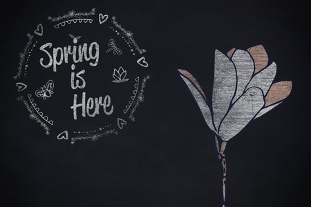 Spring is Here logo against background  against black backgroundの写真素材