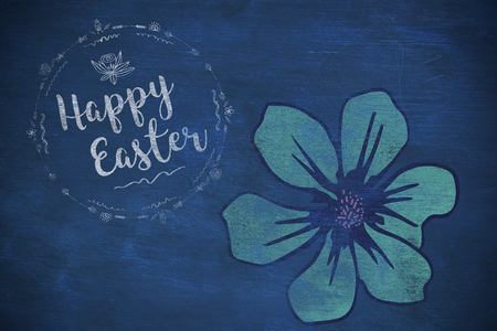 Happy Easter white logo against a black background against blue backgroundの写真素材