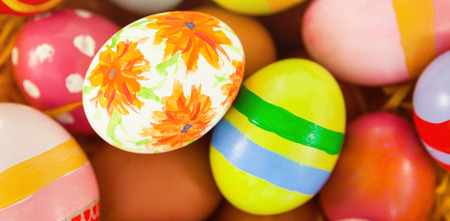 Close-up of colorful painted easter eggs
