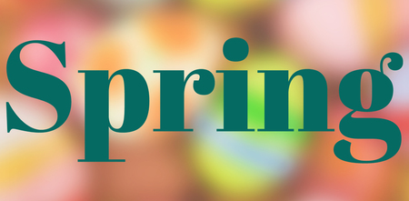 Easter greeting against colorful painted easter eggsの写真素材