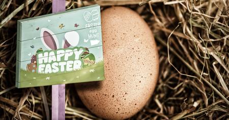 Easter egg hunt sign against egg in the straw
