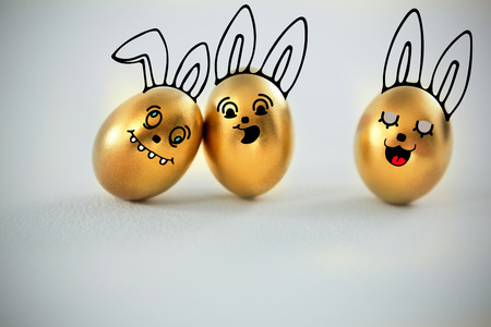 PE047_butterfly_02_bs_nf against golden easter eggs on white backgroundの写真素材