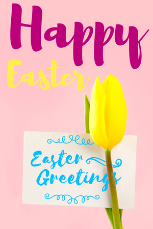 Easter greeting against tulip with card