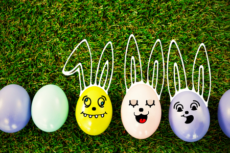 PE047_butterfly_02_bs_nf against colored easter eggs on grassの写真素材