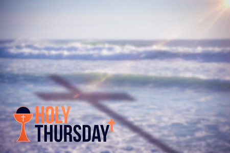 Holy Thursday text against white background against water wavesの写真素材