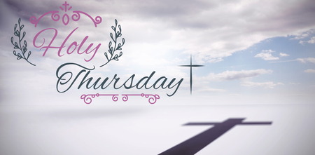 Easter message against crucifix on the horizonの写真素材