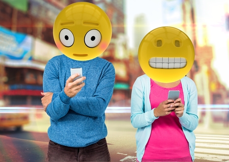Digital composite of wrong sentences Emoji face.