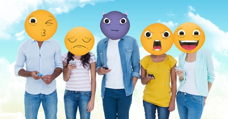 Digital composite of A group of young people. Emoji face.