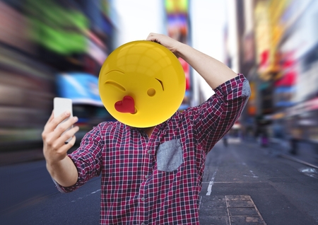 Digital composite of Men selfie. Emoji heads.の写真素材