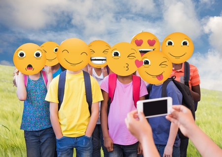Digital composite of Class photography. Emoji face.の写真素材