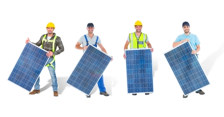 Digital composite of solar panel workers
