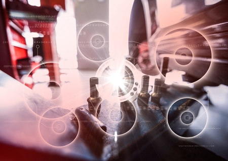 Digital composite of Close up of car parts with white interface and flare