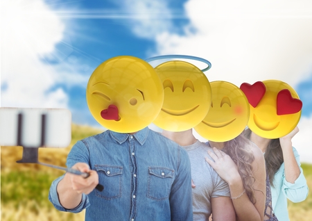 Digital composite of friends emoji face selfiの写真素材
