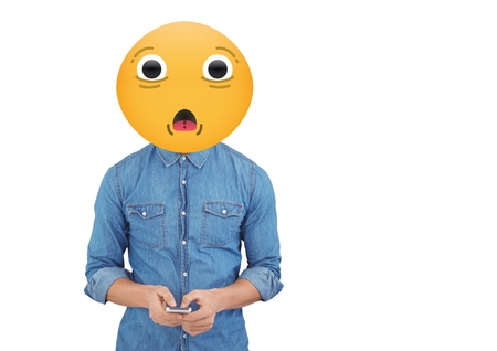 Digital composite of surprise emoji personの写真素材