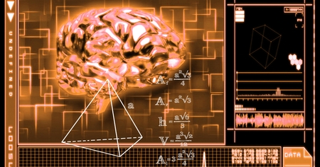 Digital composite of 3d image of brain and equations