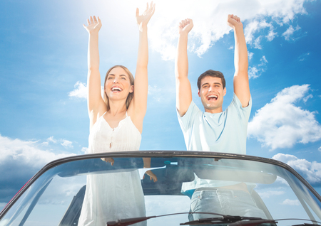 Digital composite of Couple having fun in the car